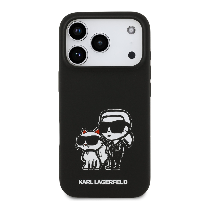 Karl Lagerfeld Liquid Silicone K&CH Sketch MagSafe hátlapi borító iPhone 17 Pro-hoz Fekete