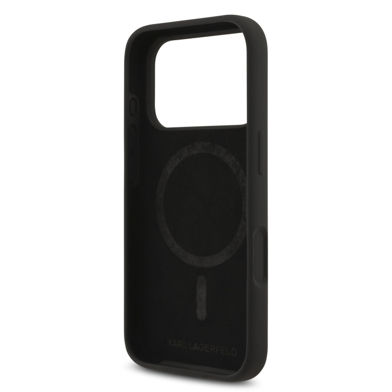 Karl Lagerfeld folyékony szilikon Karl and Choupette MagSafe hátlap iPhone 17 Pro Maxhoz, fekete