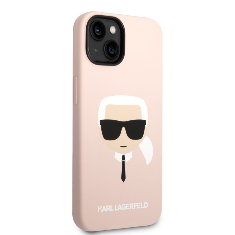 Karl Lagerfeld folyékony szilikon Karl Head hátlap iPhone 14 Plus rózsaszínű készülékhez