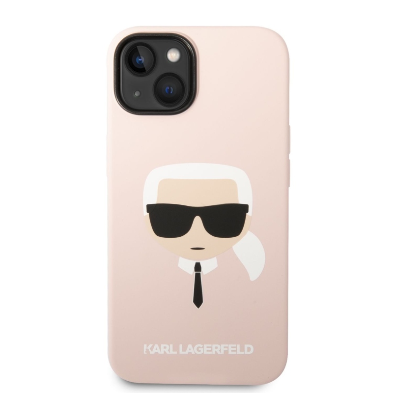 Karl Lagerfeld folyékony szilikon Karl Head hátlap iPhone 14 Plus rózsaszínű készülékhez