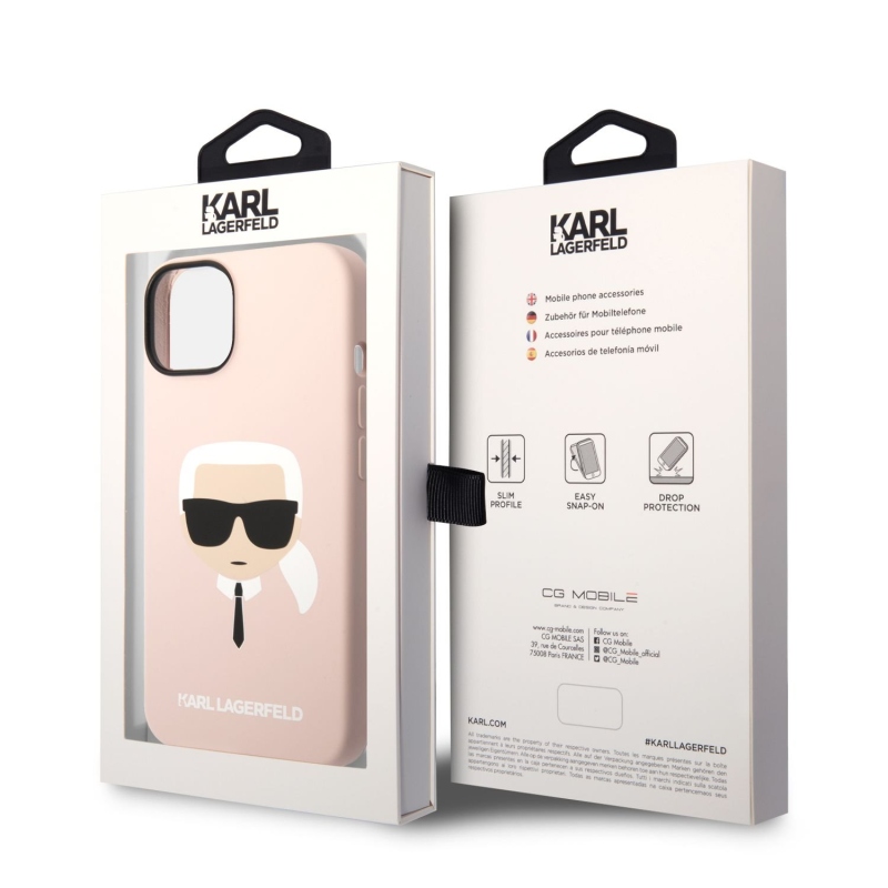 Karl Lagerfeld folyékony szilikon Karl Head hátlap iPhone 14 Plus rózsaszínű készülékhez