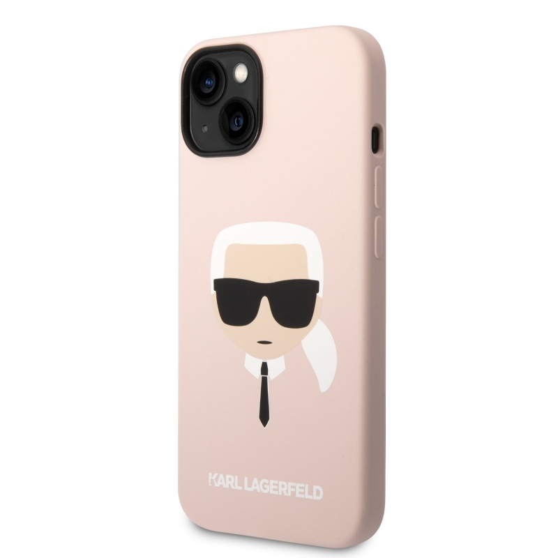 Karl Lagerfeld folyékony szilikon Karl Head hátlap iPhone 14 Plus rózsaszínű készülékhez