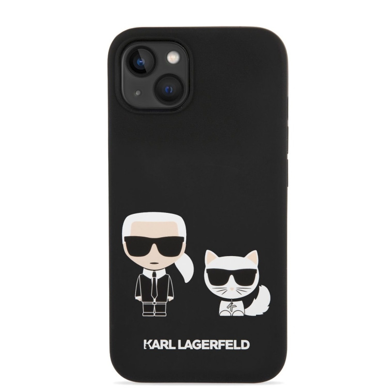 Karl Lagerfeld MagSafe Cover folyékony szilikon Karl és Choupette iPhone 14 Plus készülékhez fekete