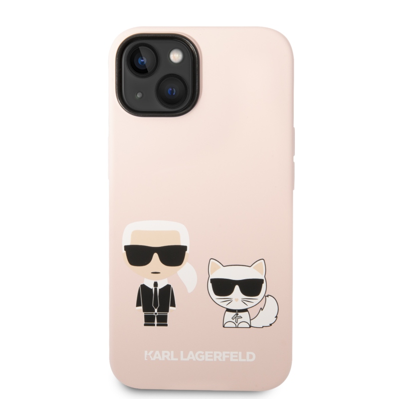 Karl Lagerfeld MagSafe Cover folyékony szilikon Karl és Choupette az iPhone 14 Plus rózsaszínű készülékhez