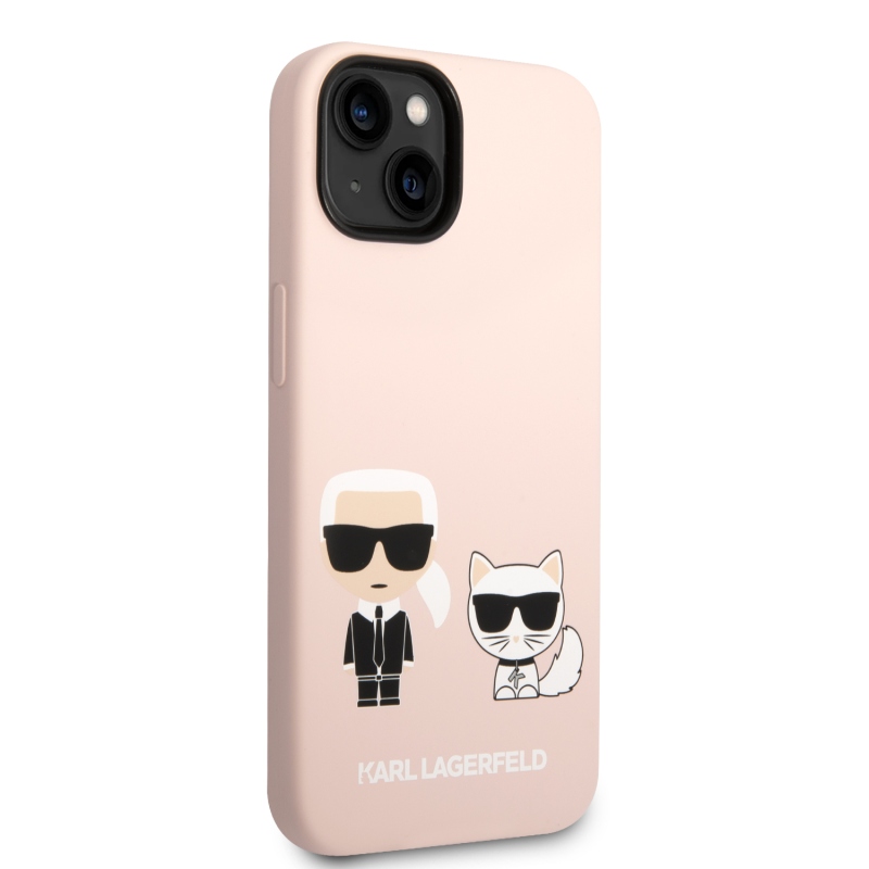 Karl Lagerfeld MagSafe Cover folyékony szilikon Karl és Choupette az iPhone 14 Plus rózsaszínű készülékhez