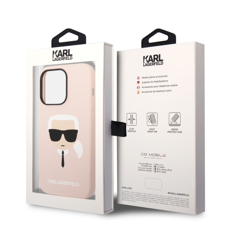 Karl Lagerfeld MagSafe Cover folyékony szilikon Karl Head iPhone 14 Pro Max készülékhez rózsaszínű