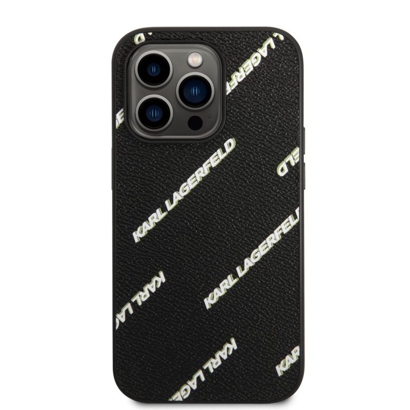 Karl Lagerfeld PU szemcsés bőr Logomania hátlap iPhone 14 Pro Max-hoz Fekete