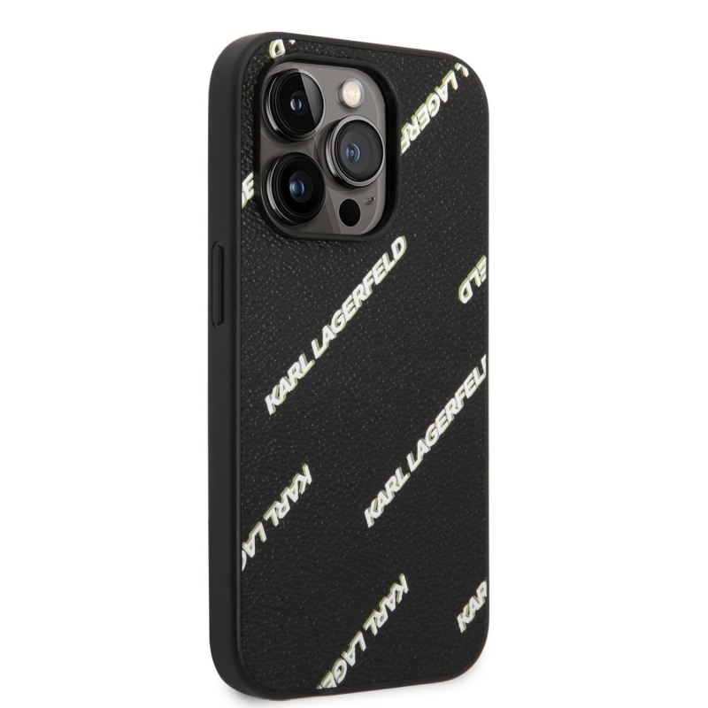 Karl Lagerfeld PU szemcsés bőr Logomania hátlap iPhone 14 Pro Max-hoz Fekete