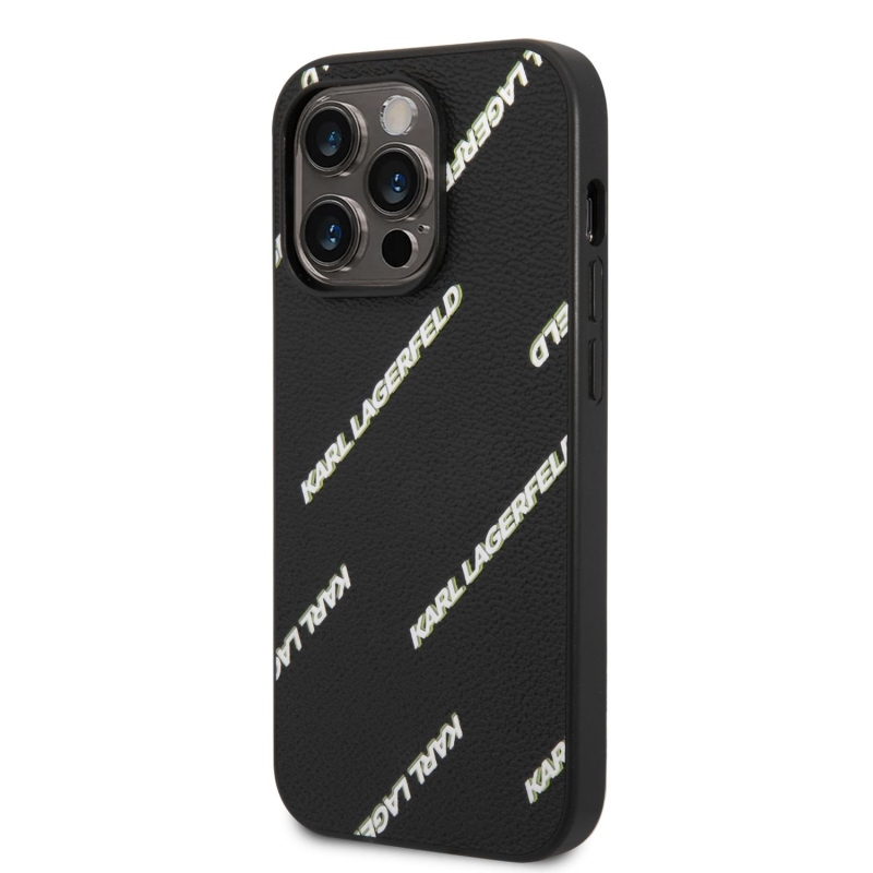 Karl Lagerfeld PU szemcsés bőr Logomania hátlap iPhone 14 Pro Max-hoz Fekete