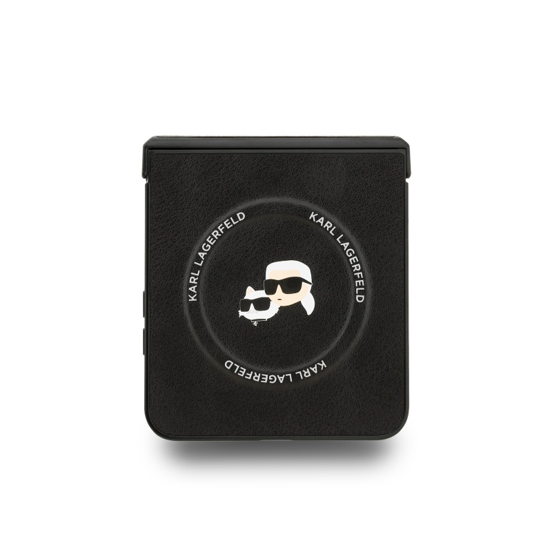 Karl Lagerfeld PU Karl és Choupette fejek mágneses hátsó borító Samsung Galaxy Z Flip 7 fekete