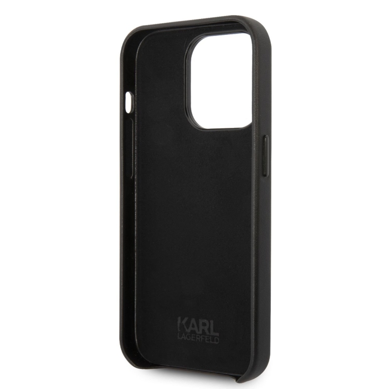 Karl Lagerfeld PU bőr perforált logós hátlap iPhone 14 Pro Max-hoz Fekete