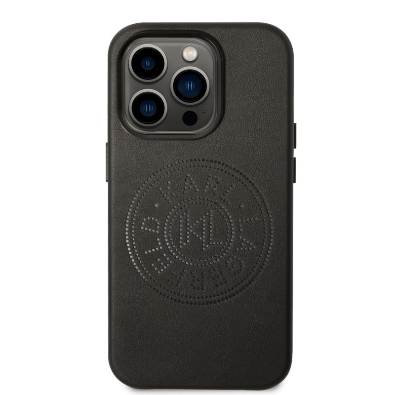 Karl Lagerfeld PU bőr perforált logós hátlap iPhone 14 Pro Max-hoz Fekete