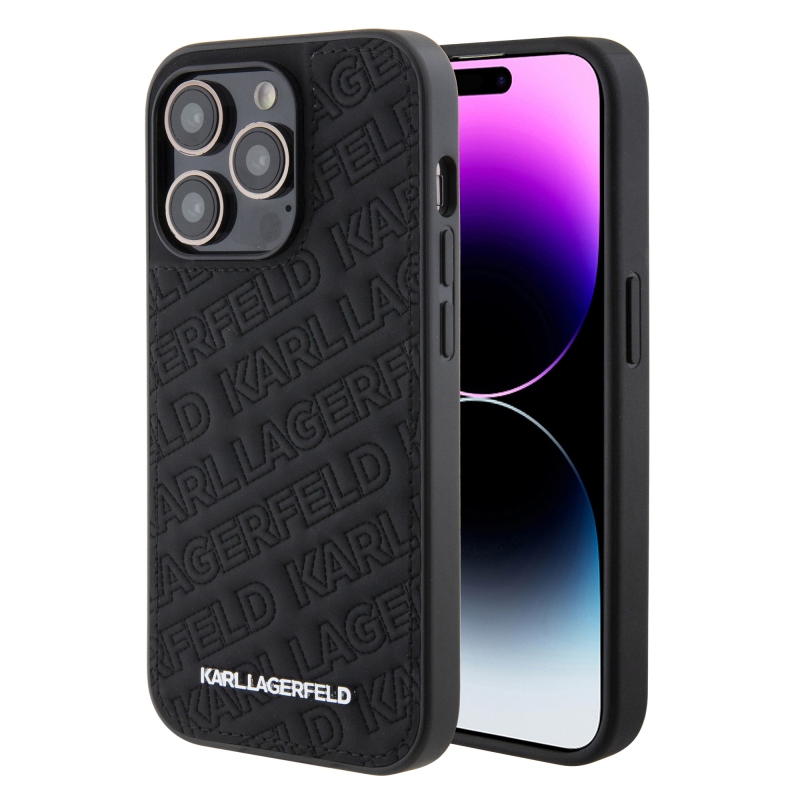 Karl Lagerfeld PU steppelt mintás hátsó borító iPhone 15 Pro Max-hoz Fekete