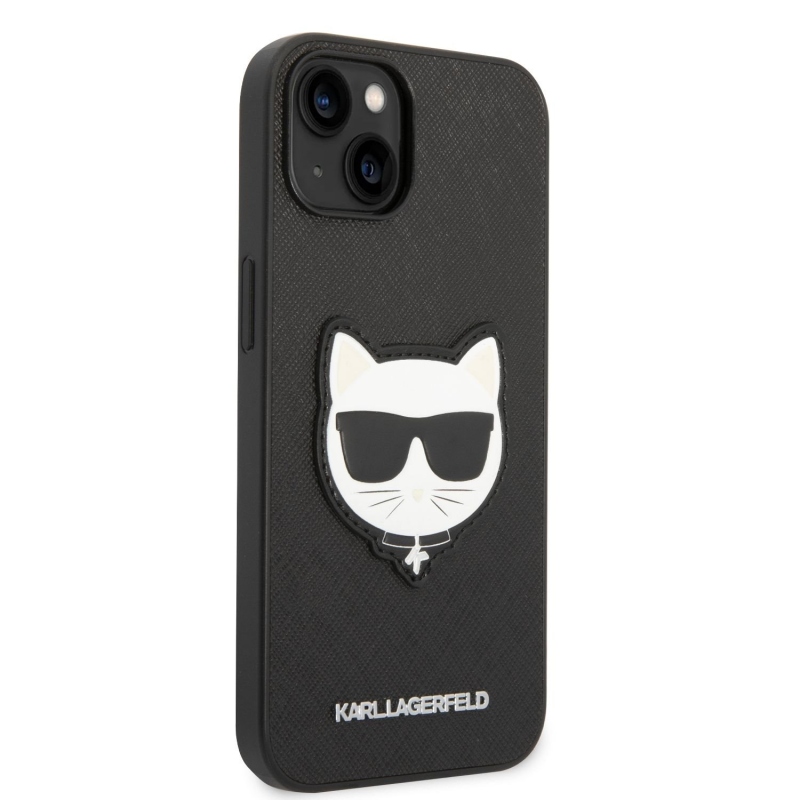 Karl Lagerfeld PU Saffiano Choupette Head hátlap iPhone 14 Plus készülékhez fekete