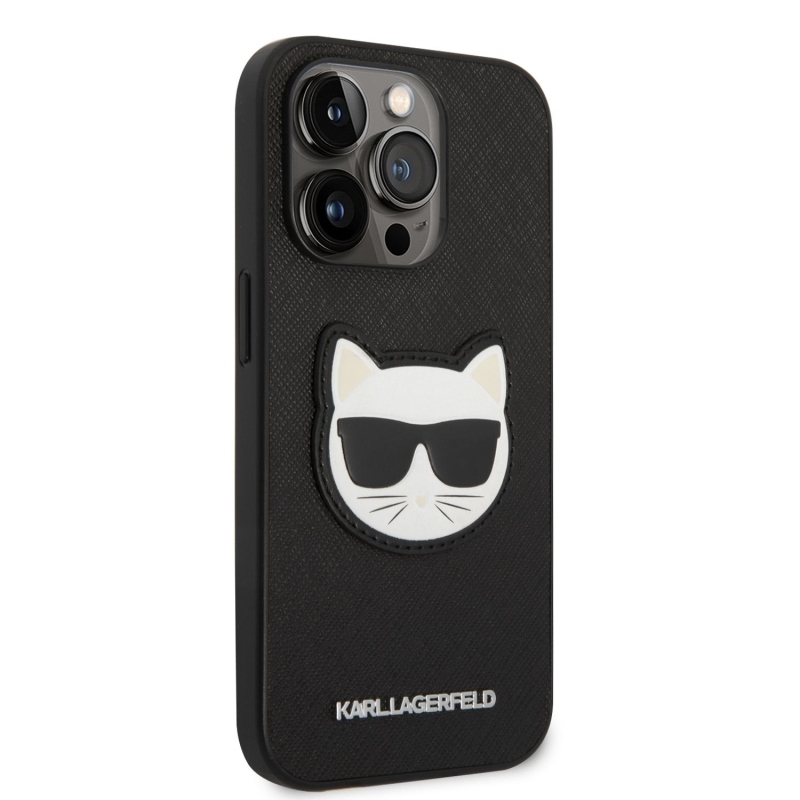 Karl Lagerfeld PU Saffiano Choupette Head hátlap iPhone 14 Pro fekete színűre