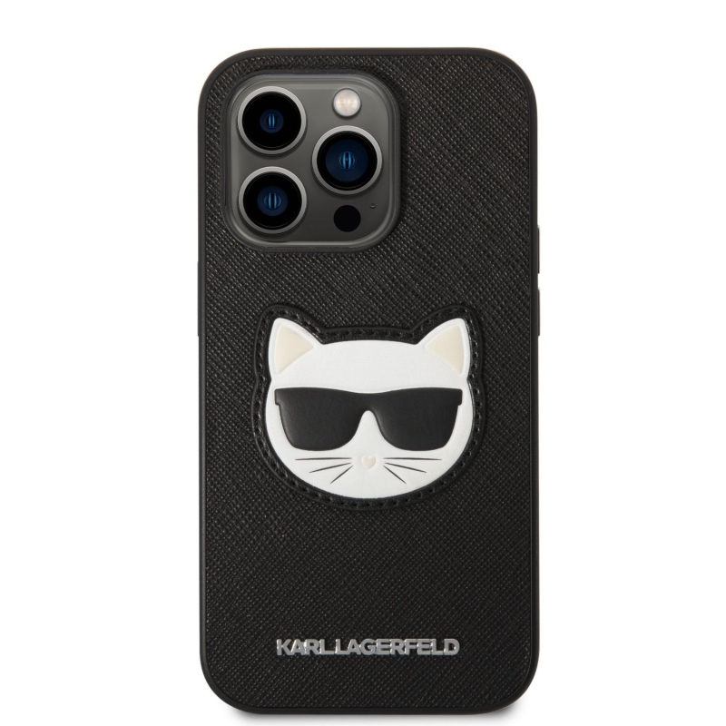 Karl Lagerfeld PU Saffiano Choupette Head hátlap iPhone 14 Pro fekete színűre