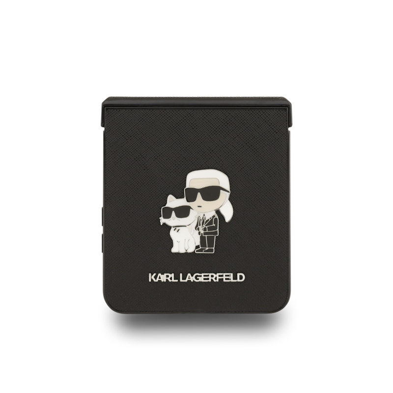 Karl Lagerfeld PU Saffiano Karl and Choupette hátlap Samsung Galaxy Z Flip 7 készülékhez, fekete