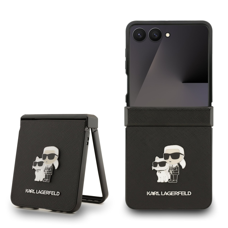 Karl Lagerfeld PU Saffiano Karl and Choupette hátlap Samsung Galaxy Z Flip 7 készülékhez, fekete