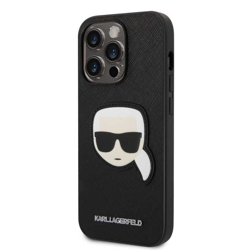 Karl Lagerfeld PU Saffiano Karl Head hátlap az iPhone 14 Pro Max készülékhez fekete