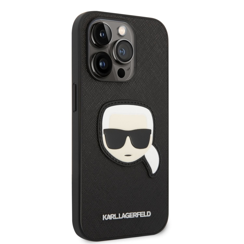 Karl Lagerfeld PU Saffiano Karl Head hátlap az iPhone 14 Pro Max készülékhez fekete