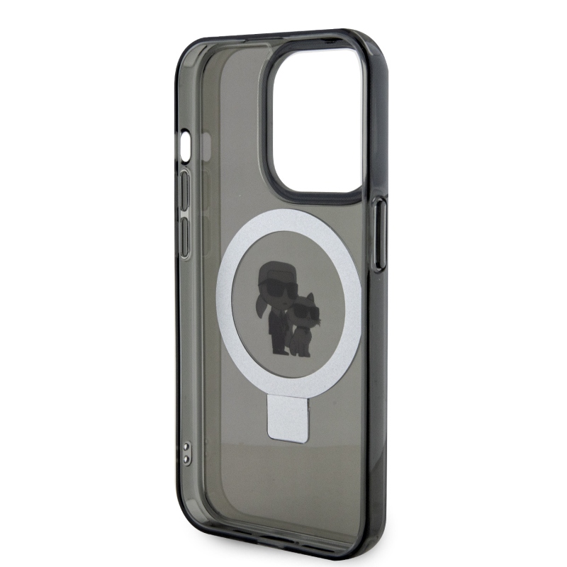 Karl Lagerfeld Ringstand Karl és Choupette MagSafe hátlapi borító iPhone 15 Pro-hoz Fekete