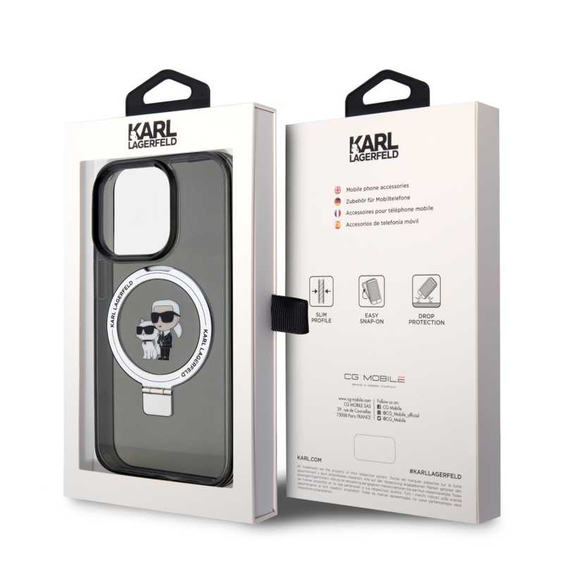 Karl Lagerfeld Ringstand Karl és Choupette MagSafe hátlapi borító iPhone 15 Pro Max-hoz Fekete