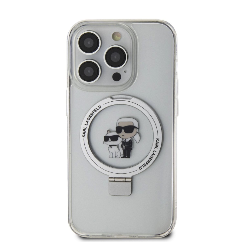 Karl Lagerfeld Ringstand Karl és Choupette MagSafe hátlapi borító iPhone 15 Pro Max készülékhez Fehér