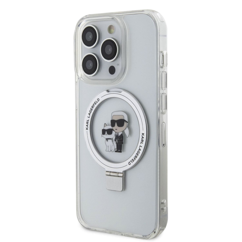 Karl Lagerfeld Ringstand Karl és Choupette MagSafe hátlapi borító iPhone 15 Pro Max készülékhez Fehér