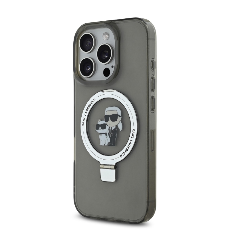 Karl Lagerfeld Ringstand Karl és Choupette MagSafe hátlapi borító iPhone 16 Pro-hoz Fekete