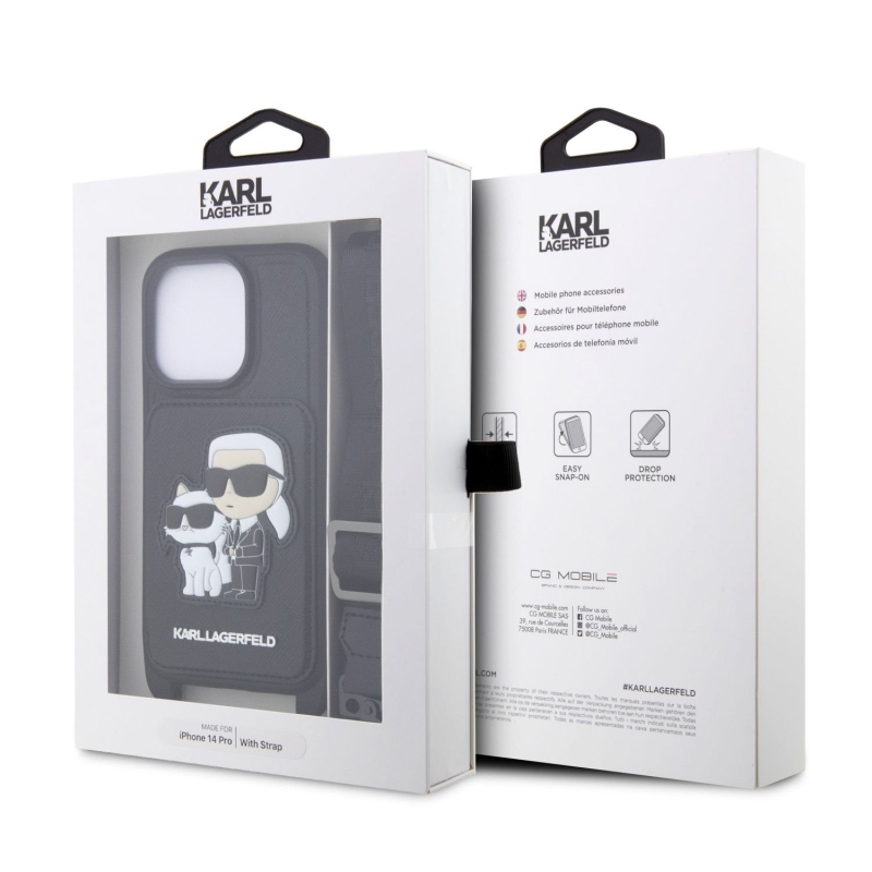 Karl Lagerfeld Saffiano Crossbody Karl és Choupette NFT borító iPhone 14 Pro Fekete