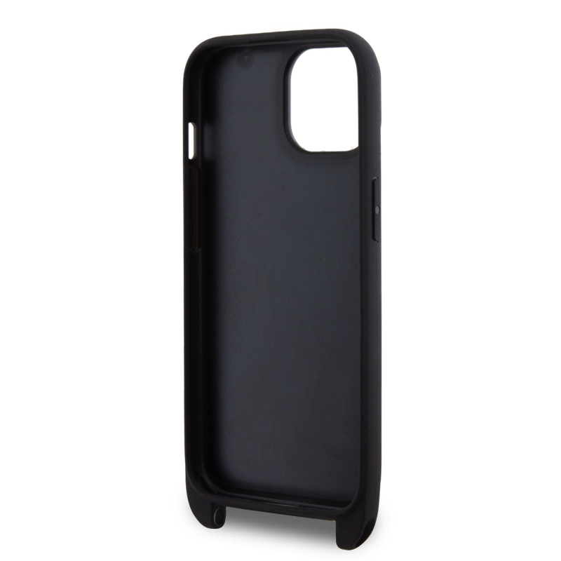 Karl Lagerfeld Saffiano Crossbody fém fém Karl és Choupette hátlap iPhone 15-hez fekete