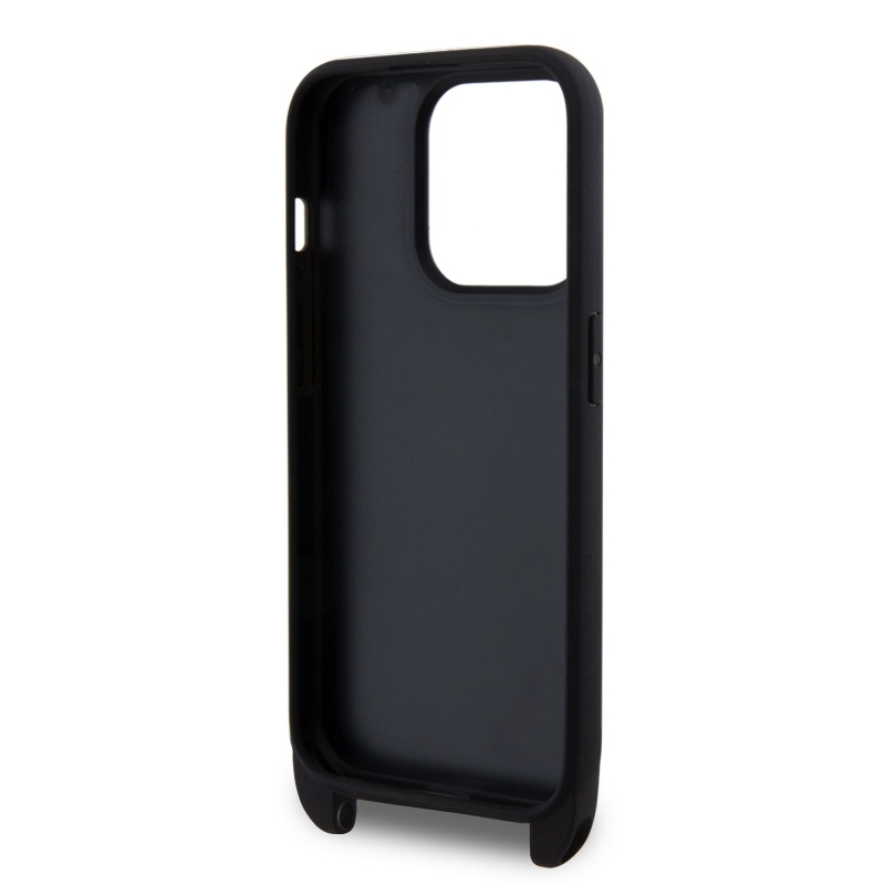 Karl Lagerfeld Saffiano Crossbody fém fém Karl és Choupette hátlap iPhone 15 Pro-hoz fekete