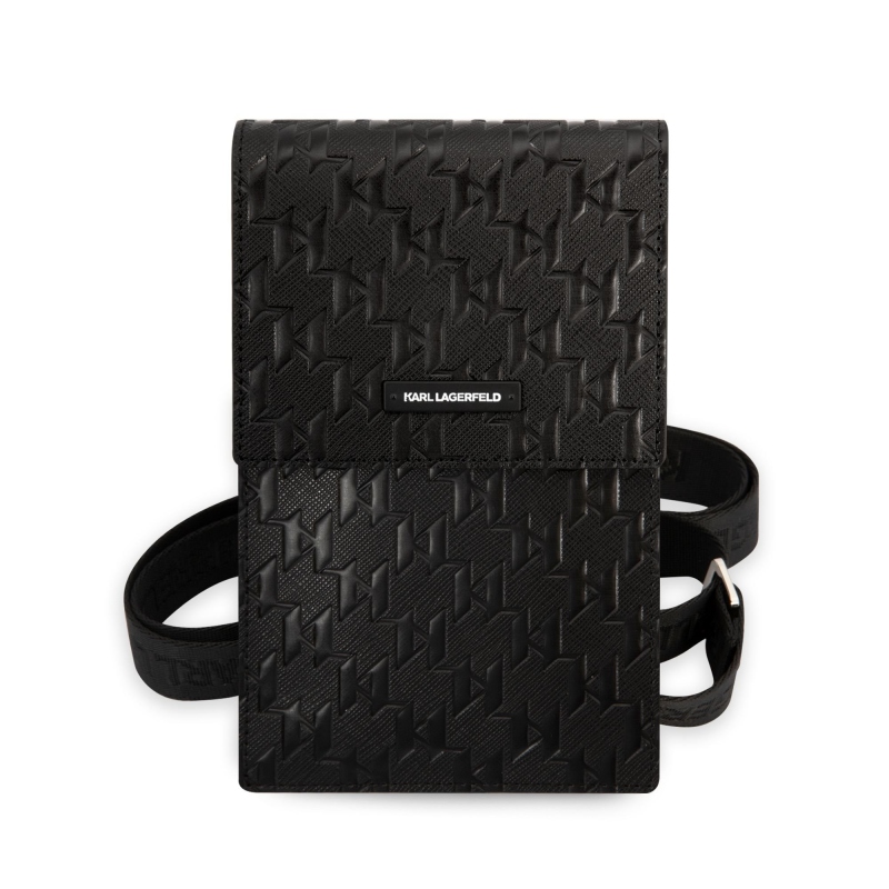 Karl Lagerfeld Saffiano monogramos pénztárca telefon táska fekete
