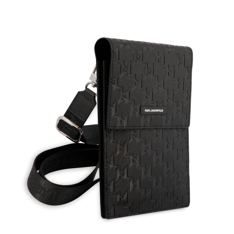 Karl Lagerfeld Saffiano monogramos pénztárca telefon táska fekete