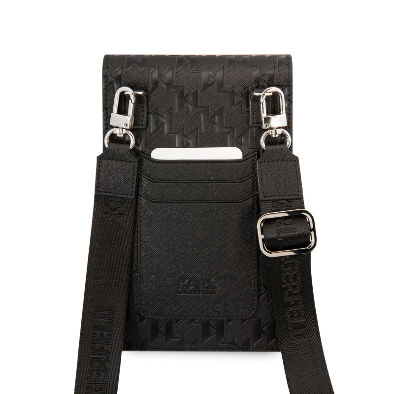 Karl Lagerfeld Saffiano monogramos pénztárca telefon táska fekete