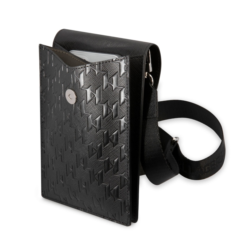 Karl Lagerfeld Saffiano monogramos pénztárca telefon táska fekete