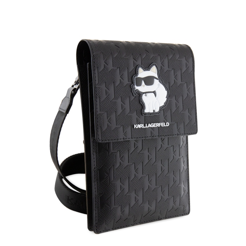 Karl Lagerfeld Saffiano monogramos pénztárca telefonos táska Choupette NFT fekete
