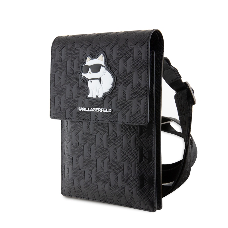 Karl Lagerfeld Saffiano monogramos pénztárca telefonos táska Choupette NFT fekete