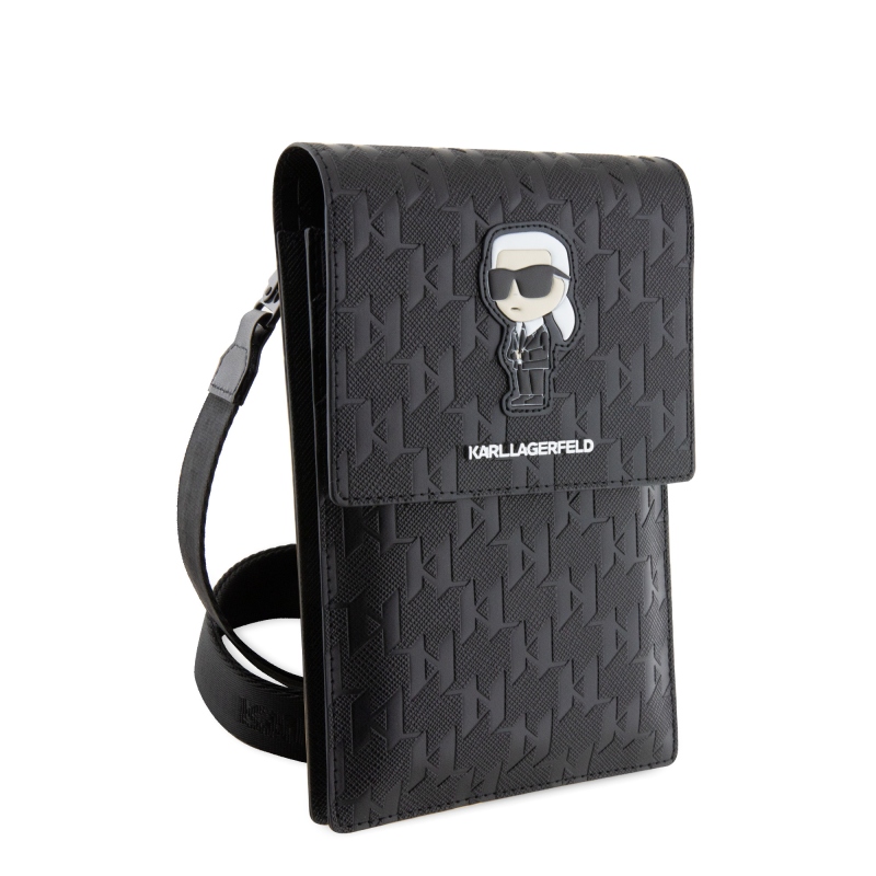 Karl Lagerfeld Saffiano monogramos pénztárca telefon táska Ikonik NFT fekete