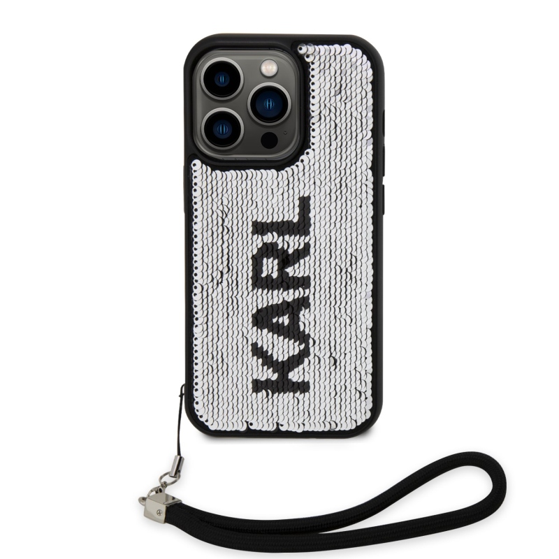 Karl Lagerfeld flitteres, fordítható hátlapi borító iPhone 13 Pro fekete/ezüsthöz