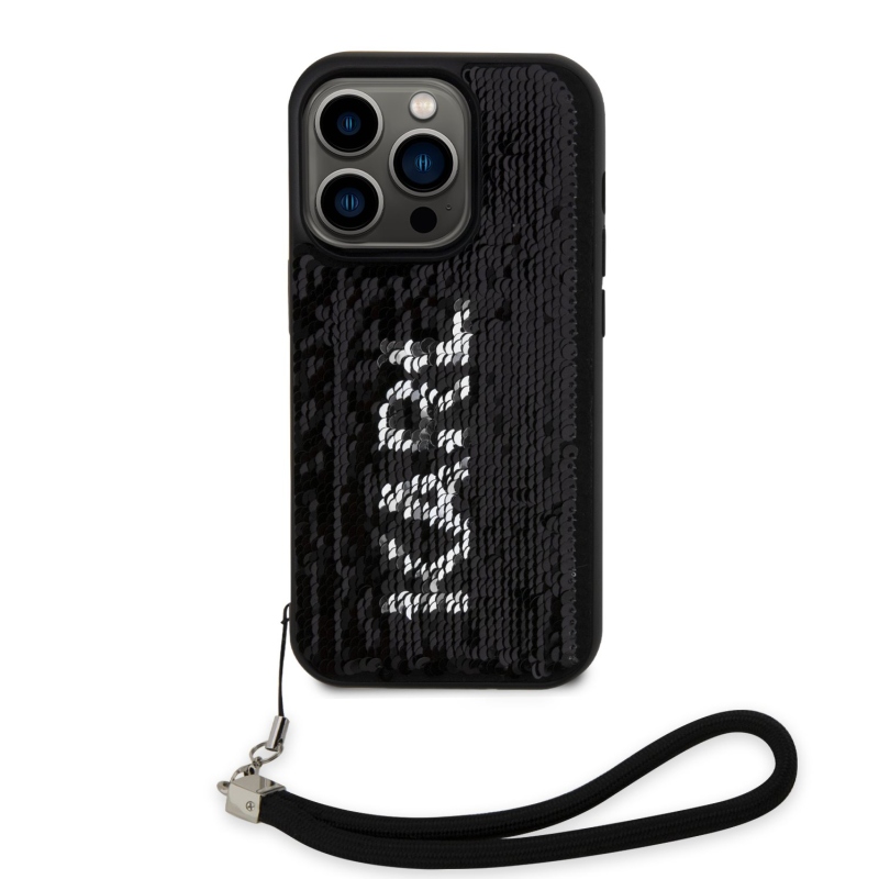 Karl Lagerfeld flitteres, fordítható hátlapi borító iPhone 13 Pro fekete/ezüsthöz