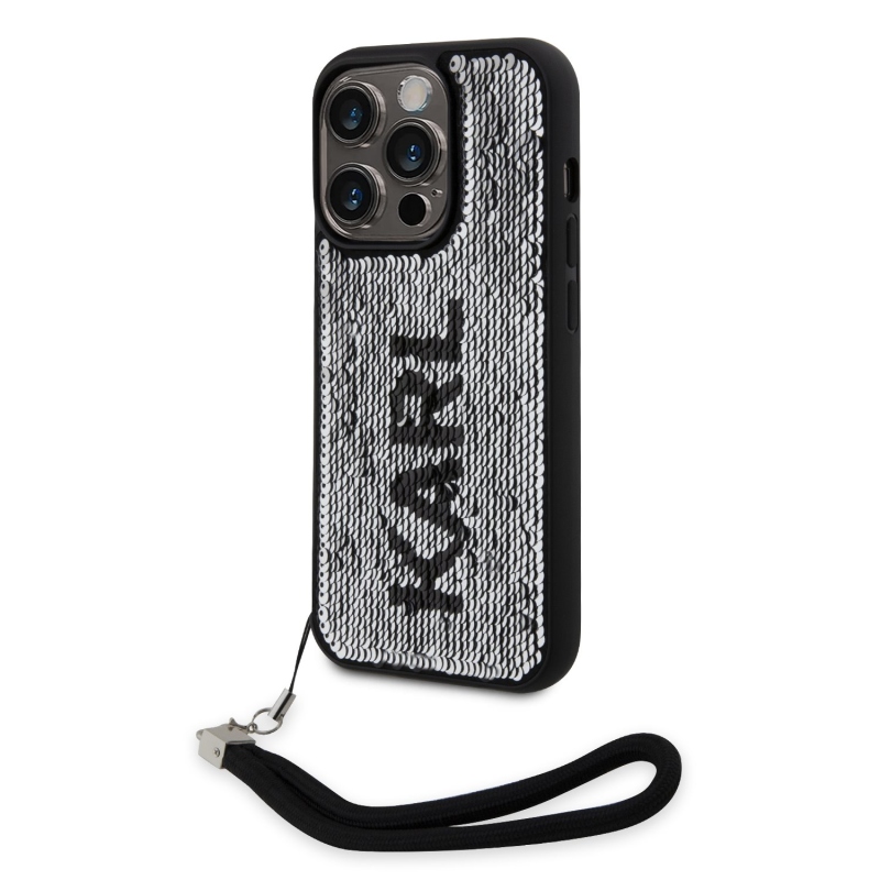 Karl Lagerfeld flitteres, fordítható hátlapi borító iPhone 13 Pro fekete/ezüsthöz