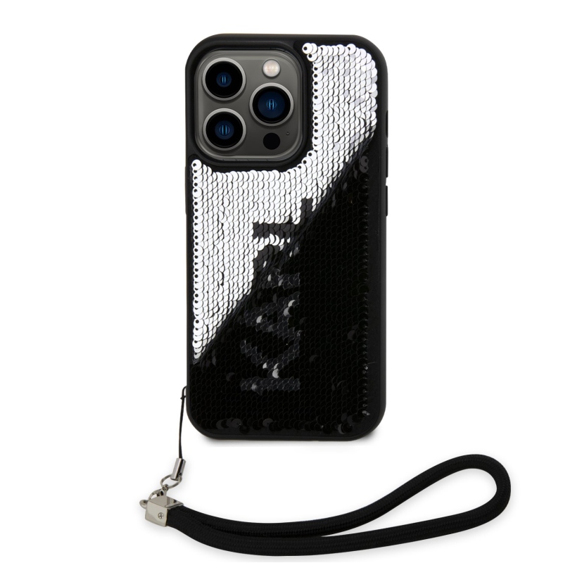Karl Lagerfeld flitteres, fordítható hátlapi borító iPhone 13 Pro fekete/ezüsthöz