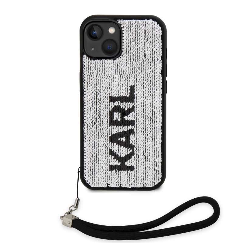 Karl Lagerfeld flitterek Fordítható hátlap iPhone 14 fekete/ezüst színű iPhone 14 készülékhez