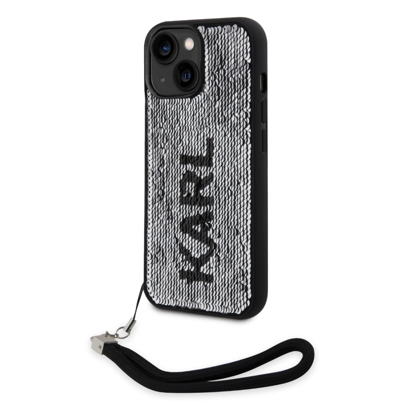 Karl Lagerfeld flitterek Fordítható hátlap iPhone 14 fekete/ezüst színű iPhone 14 készülékhez