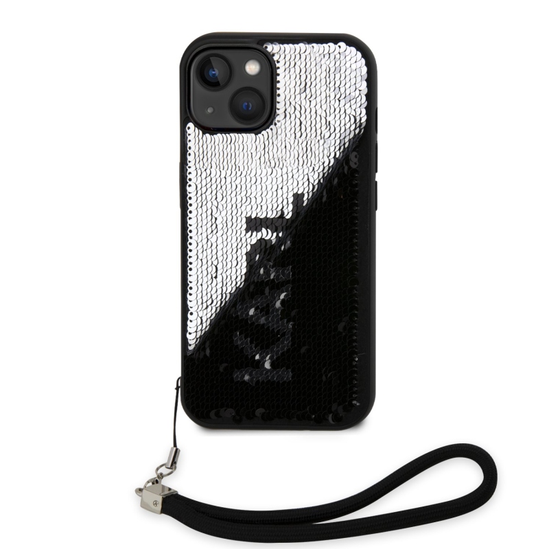 Karl Lagerfeld flitterek Fordítható hátlap iPhone 14 fekete/ezüst színű iPhone 14 készülékhez