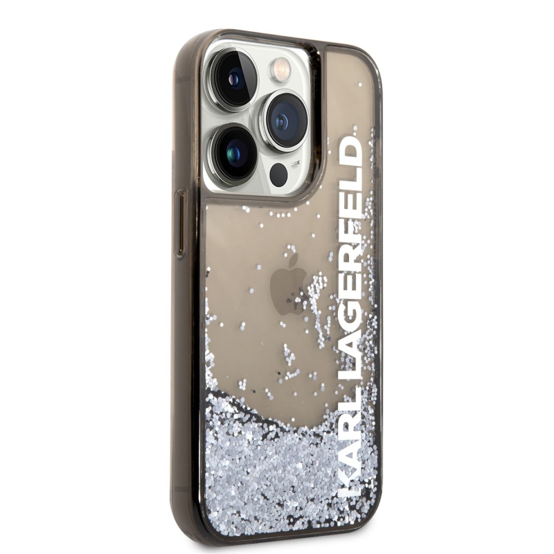 Karl Lagerfeld áttetsző folyékony csillogó hátlap iPhone 14 Pro fekete színűre