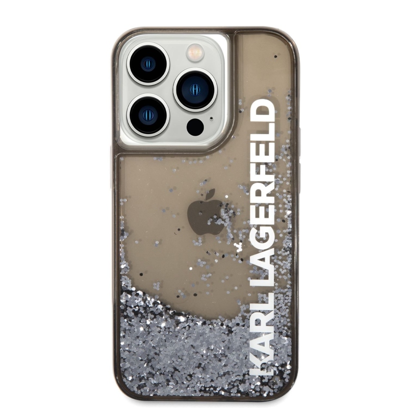 Karl Lagerfeld áttetsző folyékony csillámos hátlap iPhone 14 Pro Max készülékhez fekete