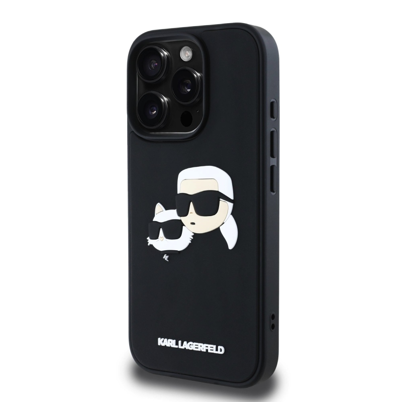 Karl Lagerfeld 3D gumiból készült duplafejű hátlap iPhone 16 Pro Max készülékhez Fekete