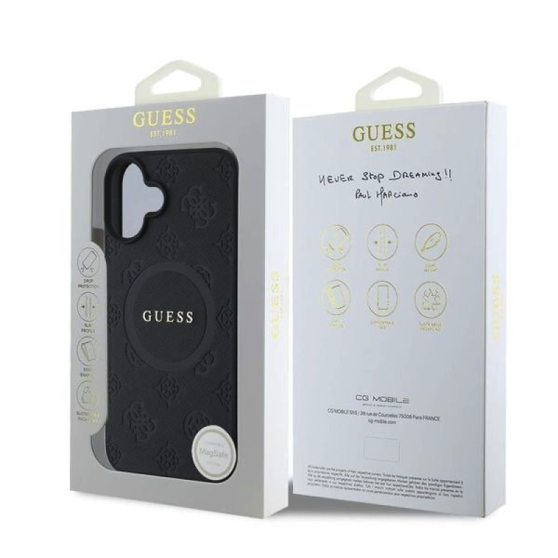 Guess Saffiano bazsarózsa bélyegző MagSafe hátlap iPhone 16-hoz Fekete